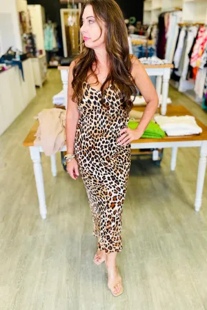 Q2 Leopard Print Midi Slip Dress