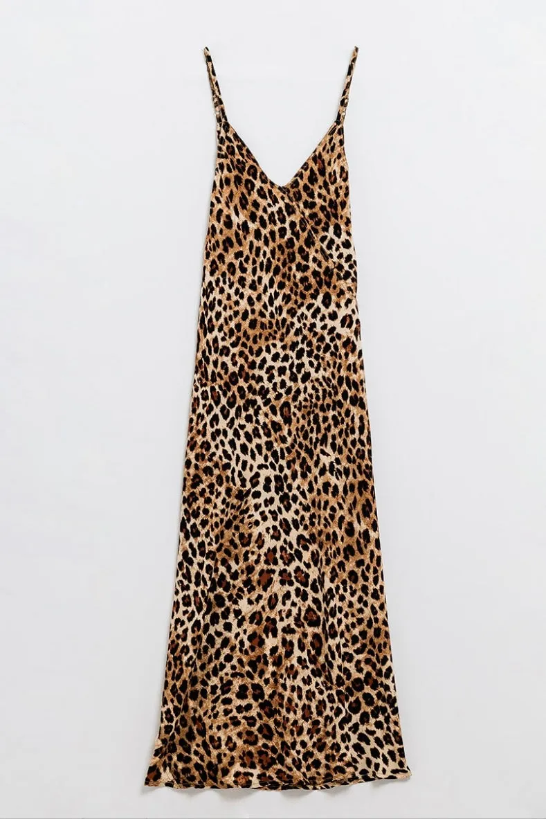 Q2 Leopard Print Midi Slip Dress