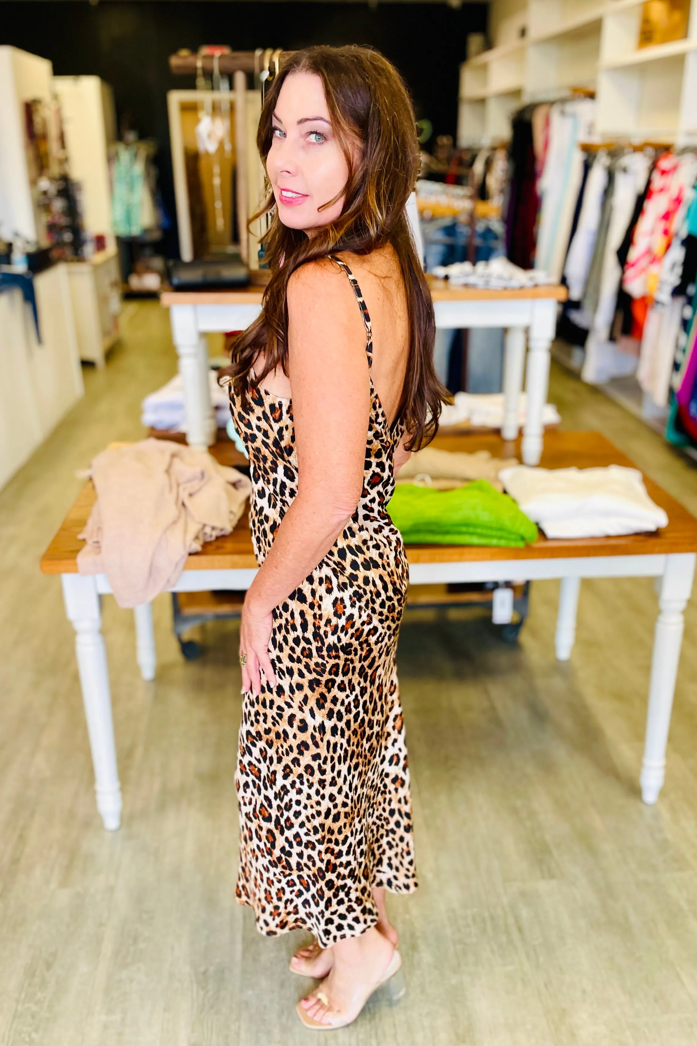 Q2 Leopard Print Midi Slip Dress