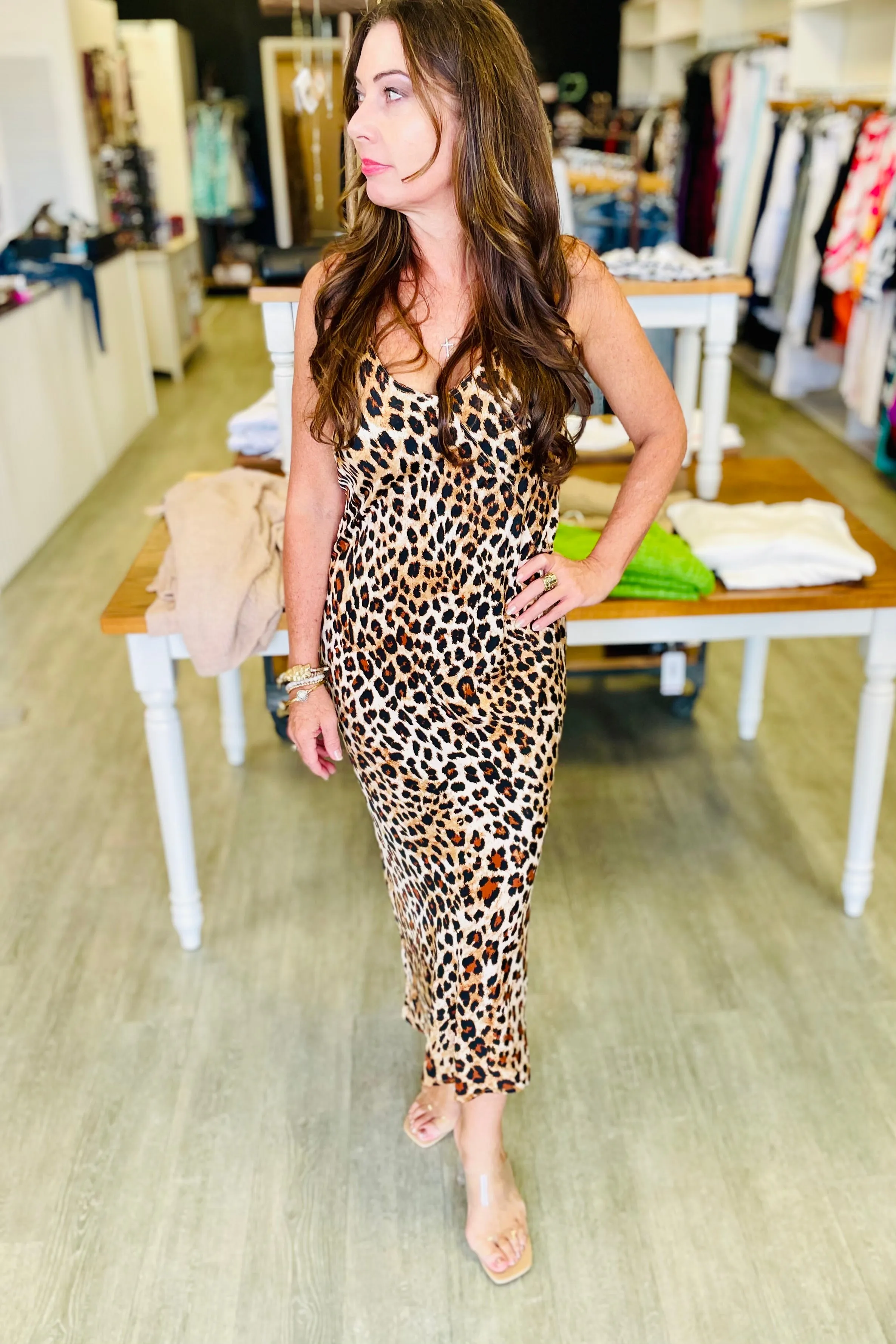 Q2 Leopard Print Midi Slip Dress