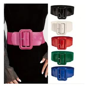 Rectangle Pin Buckle Wide Belt Women's Vintage Versatile Elastic Waistband Casual Daily Dress Coat Decoration Girdle
