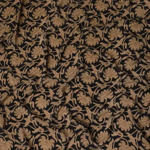 Regal Baroque Silk Crepe Fabric - Classic Gold on Black Print, 110cm Wide - Buy Online for Opulent Creations-D18180