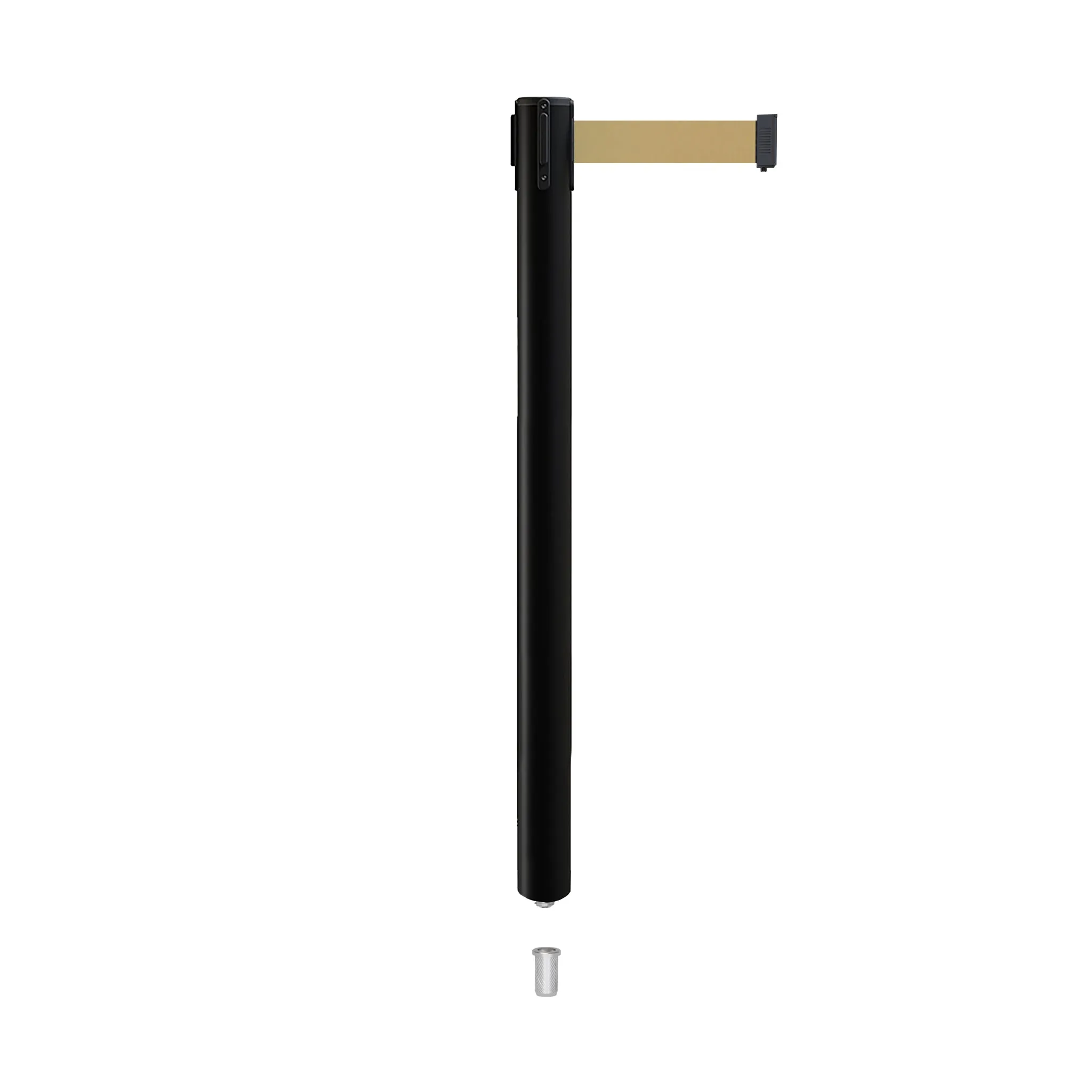 Retractable Belt Barrier Stanchion, Mini Socket Base, Black Post, 7.5 ft Belt - Montour Line MX630SK