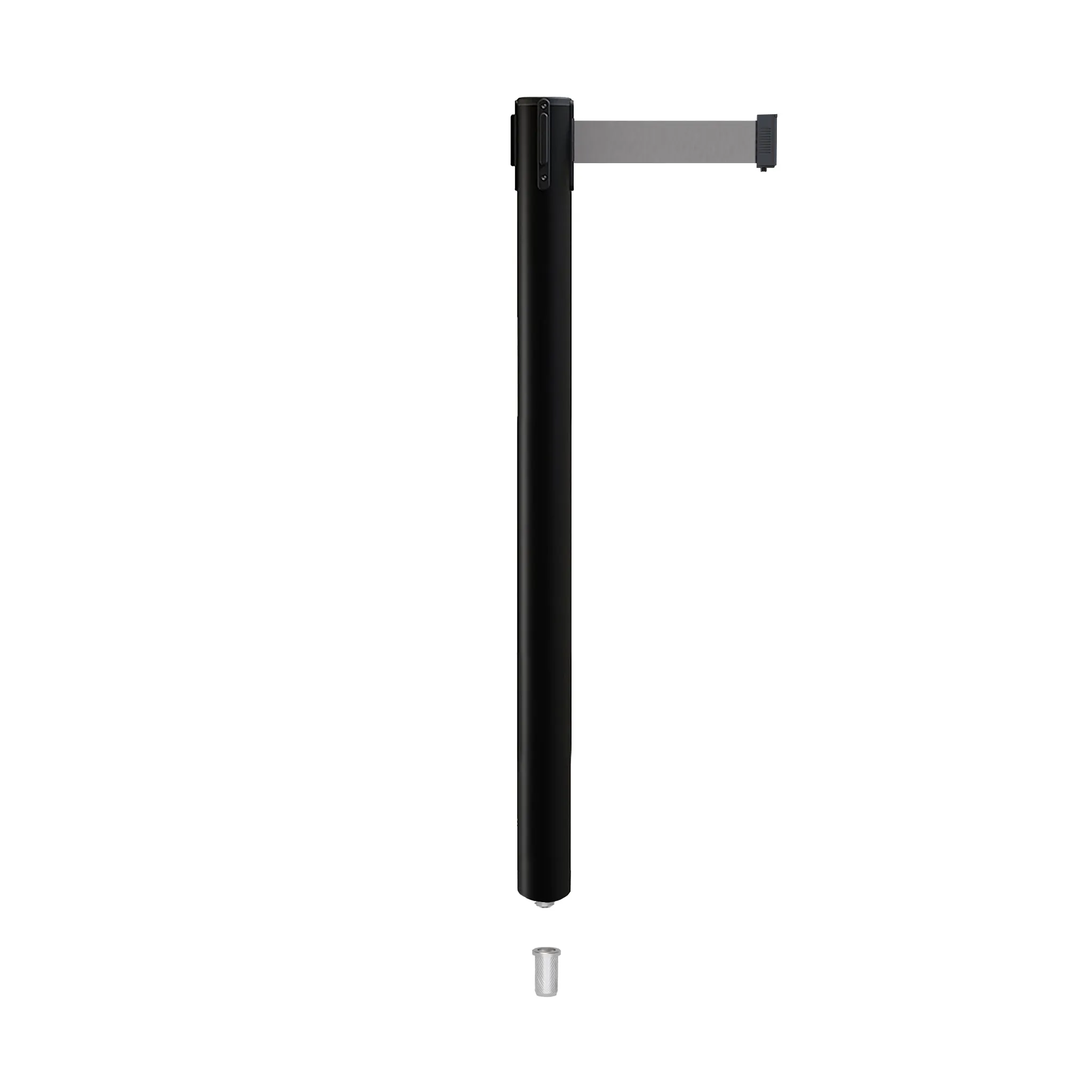 Retractable Belt Barrier Stanchion, Mini Socket Base, Black Post, 7.5 ft Belt - Montour Line MX630SK