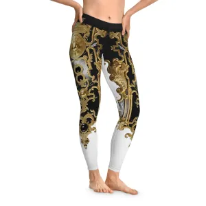 Roman Baroque Leggings Women Ornate Leggings Spandex Casual Wear Leggings Black n White Leggings | X3451