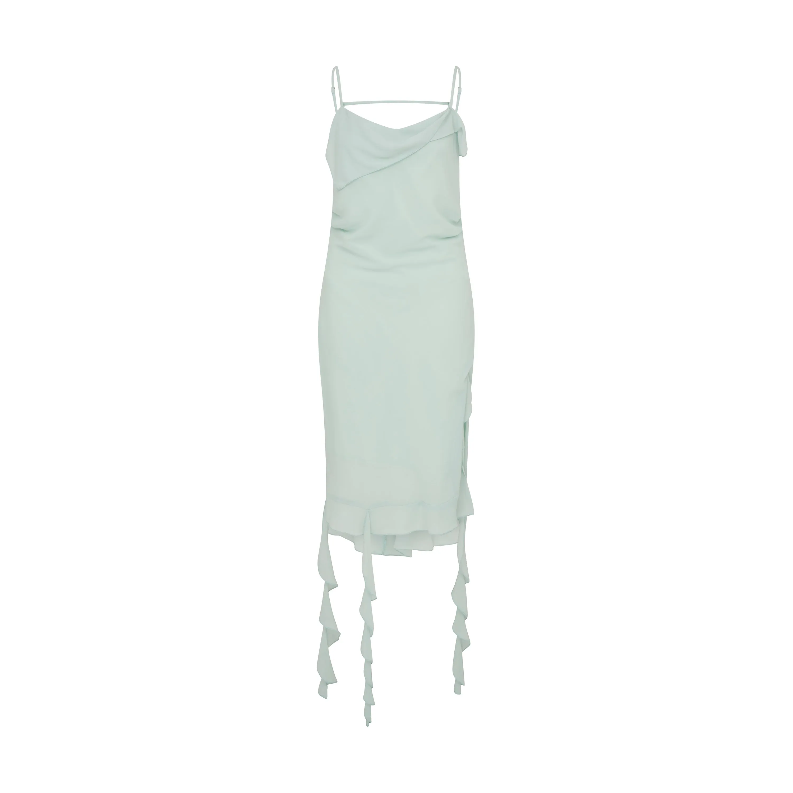Ruffle-Trimmed Slip Dress in Sea Mist Green
