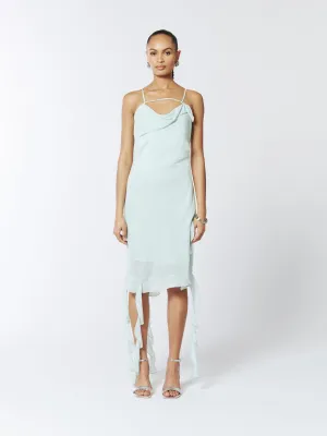 Ruffle-Trimmed Slip Dress in Sea Mist Green