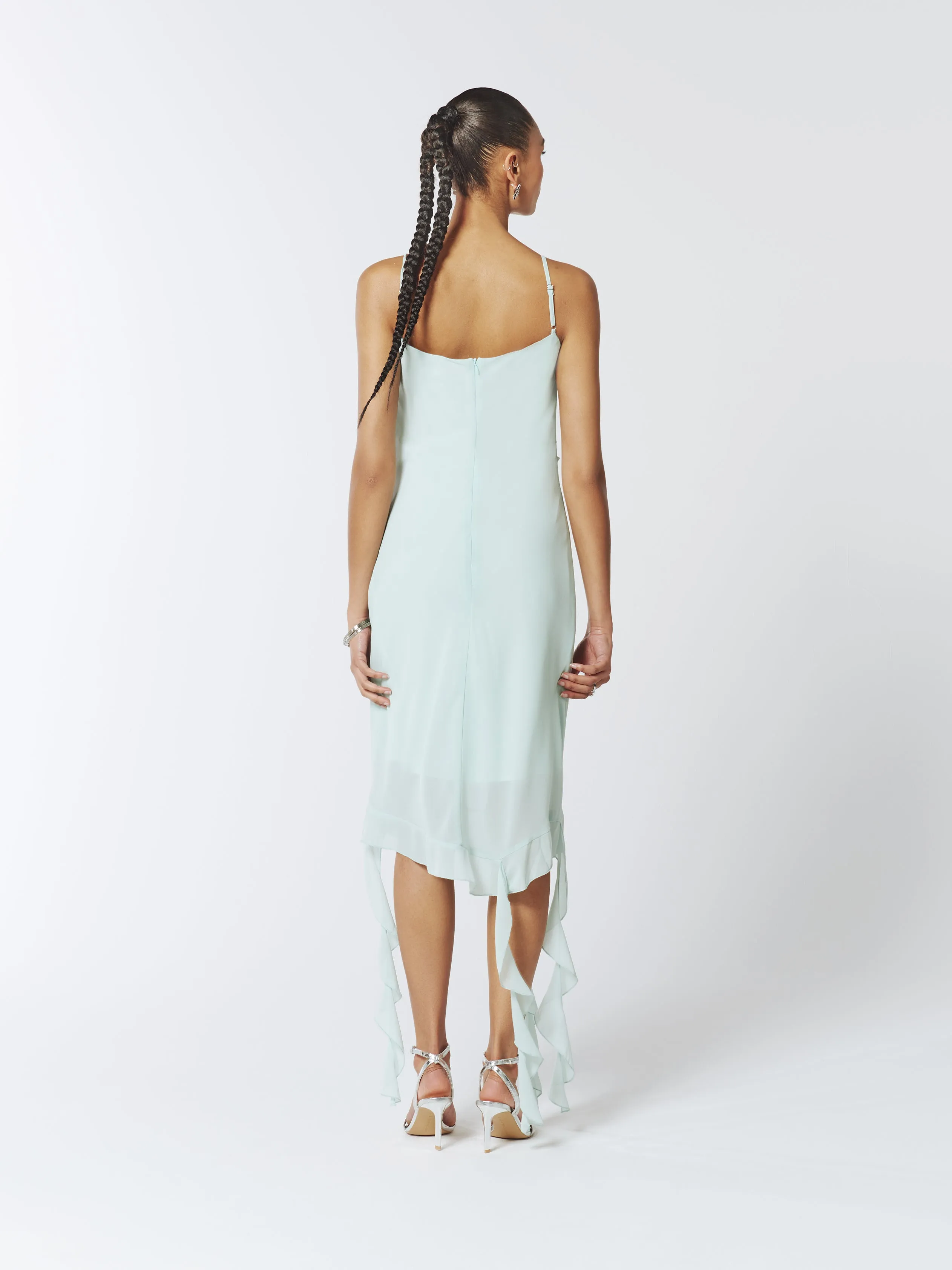 Ruffle-Trimmed Slip Dress in Sea Mist Green