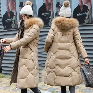 Russian slim-fit padded jacket 2024 new coat women's winter padded jacket Korean version medium and long padded jacket thickened padded jacket