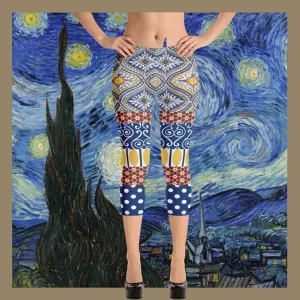 Scaredy-Cat Blue Mediterranean Tile Capri Leggings