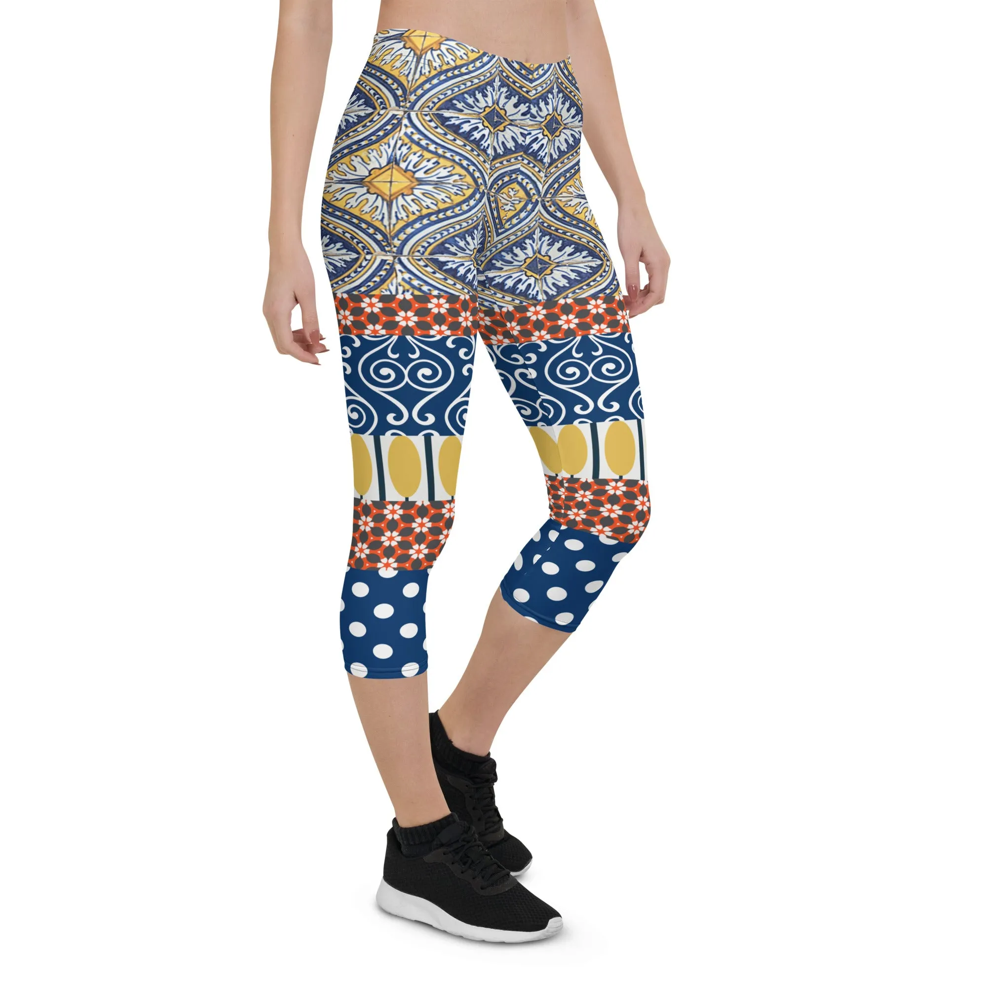 Scaredy-Cat Blue Mediterranean Tile Capri Leggings
