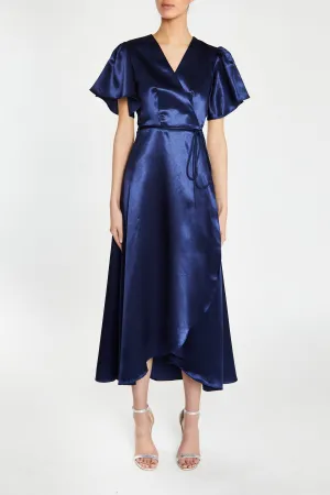 Serena Navy Bridesmaid Wrap Midi-Dress