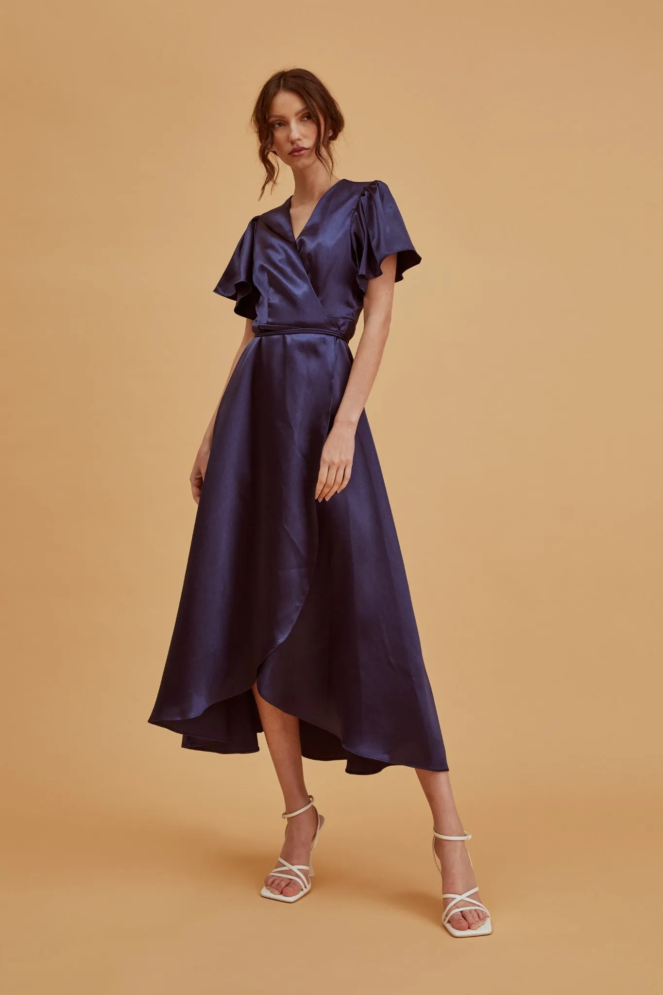 Serena Navy Bridesmaid Wrap Midi-Dress