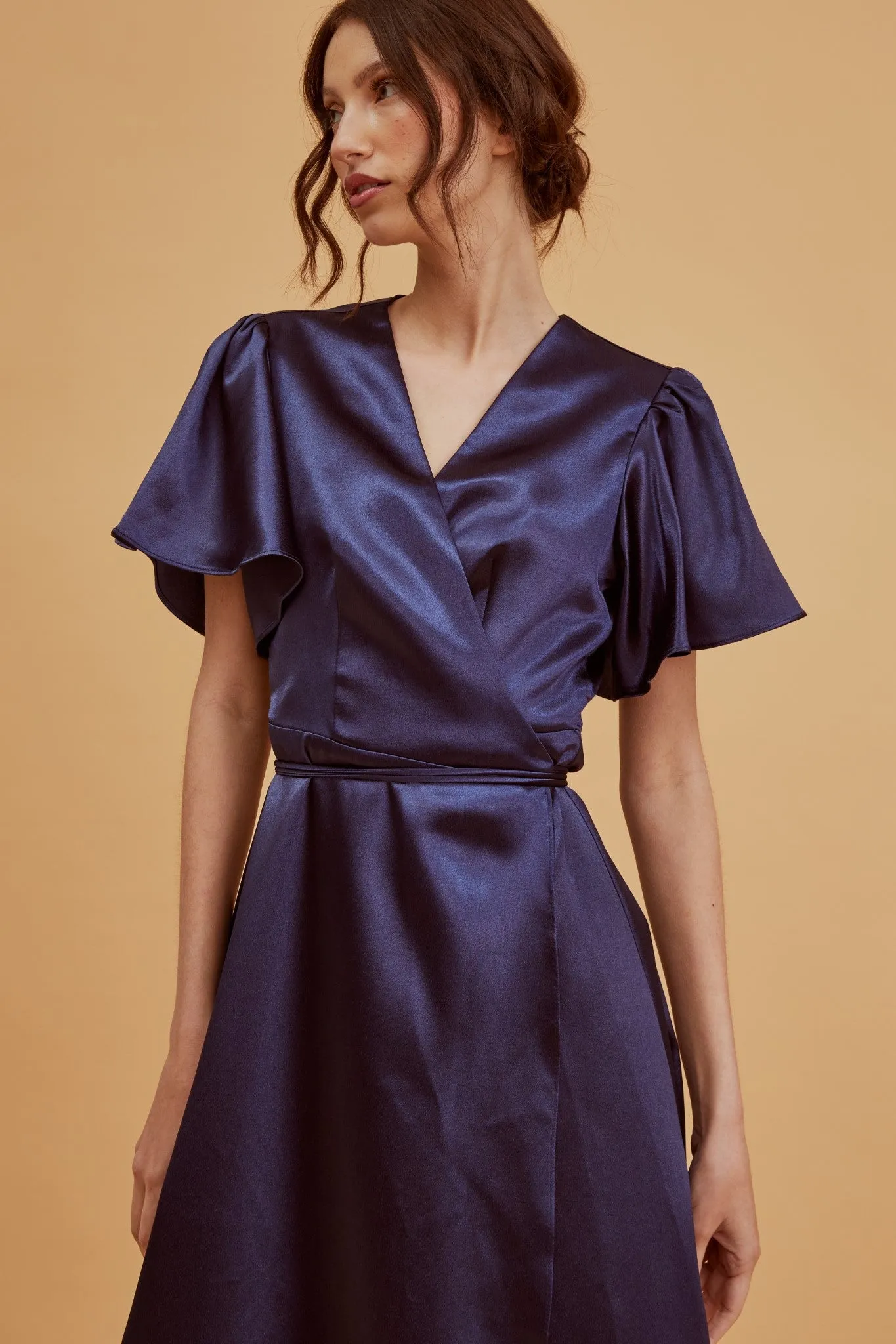 Serena Navy Bridesmaid Wrap Midi-Dress