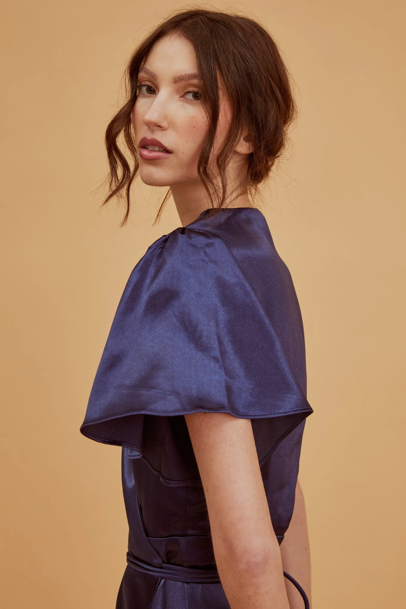 Serena Navy Bridesmaid Wrap Midi-Dress