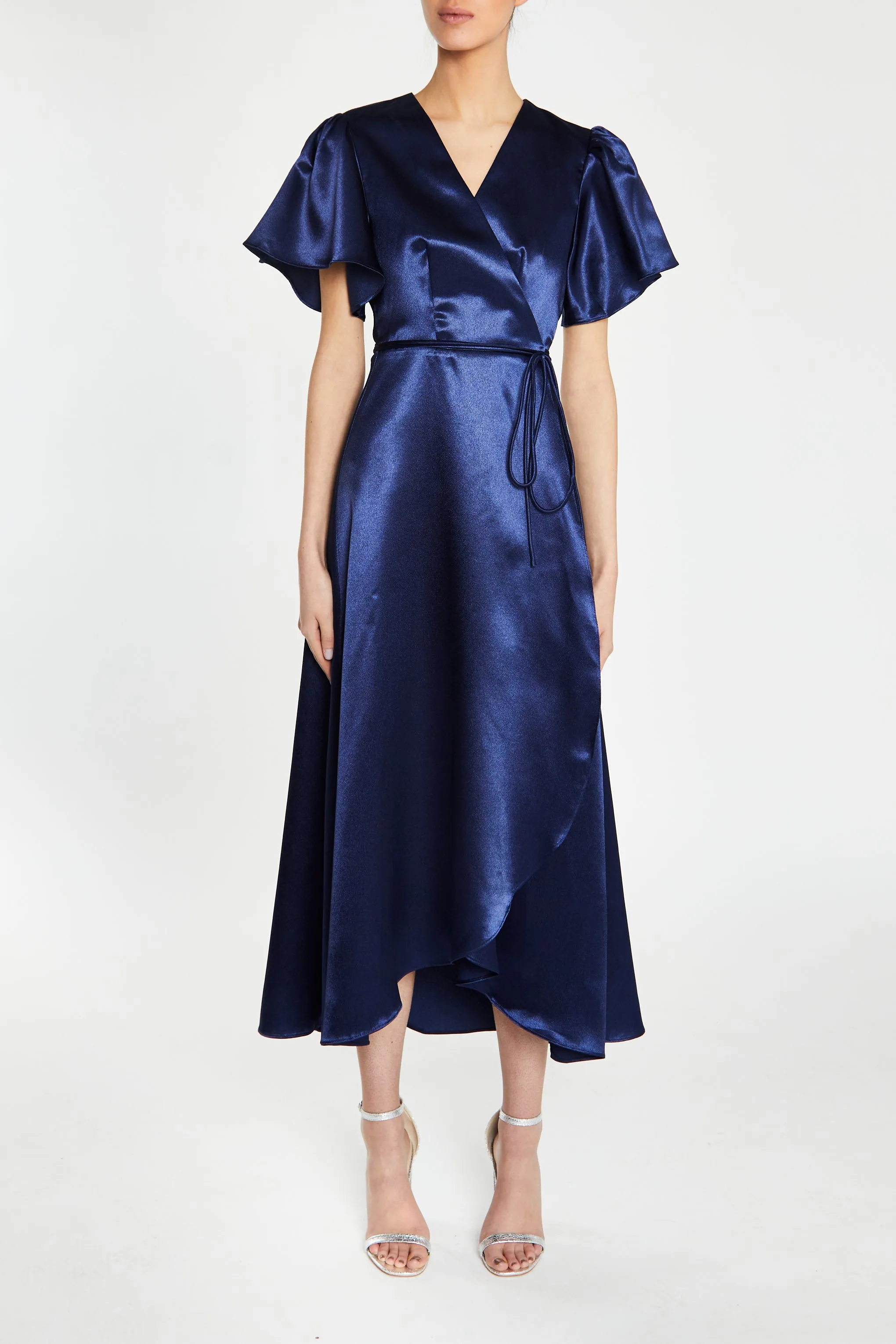 Serena Navy Bridesmaid Wrap Midi-Dress