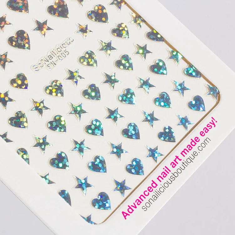 Stars & Hearts Nail Stickers - 005 XXL - 3 Colours