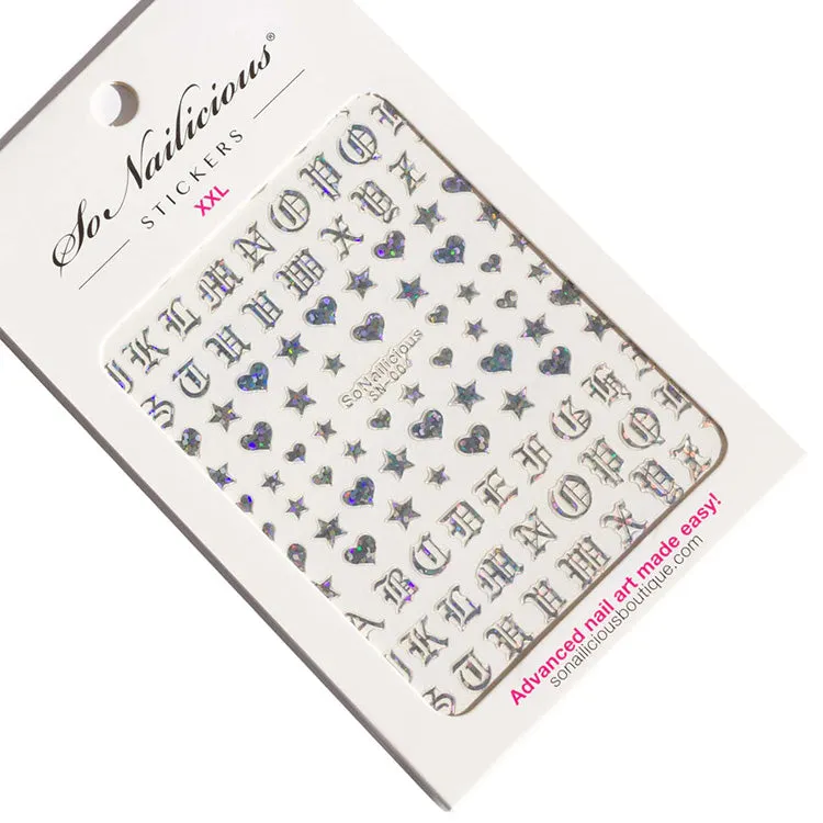 Stars, Hearts & Letters Nail Stickers - 004 XXL - 3 Colours