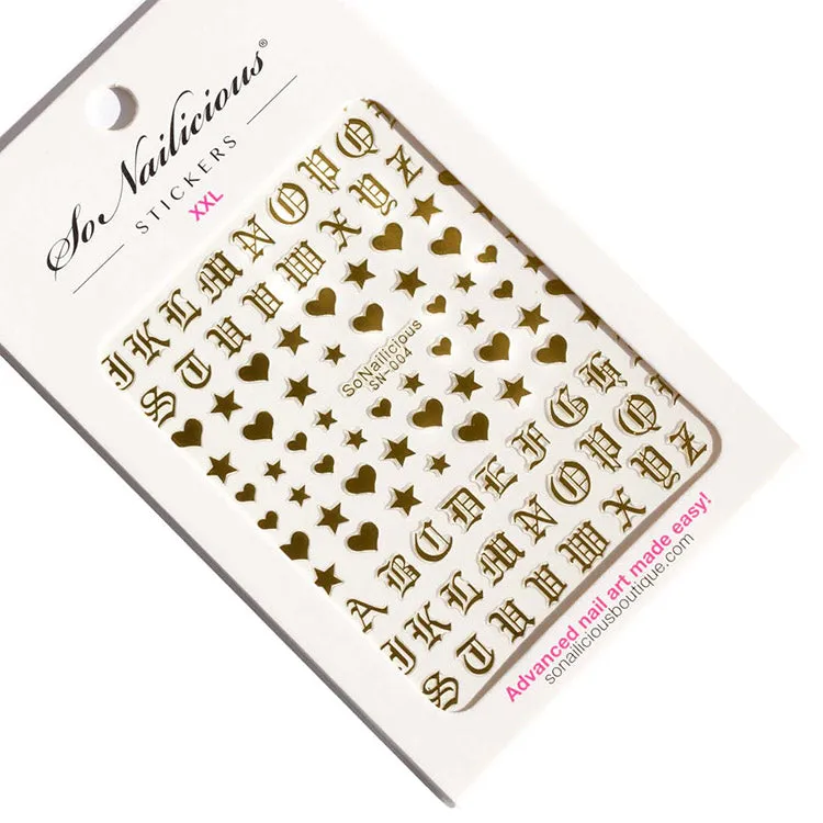 Stars, Hearts & Letters Nail Stickers - 004 XXL - 3 Colours