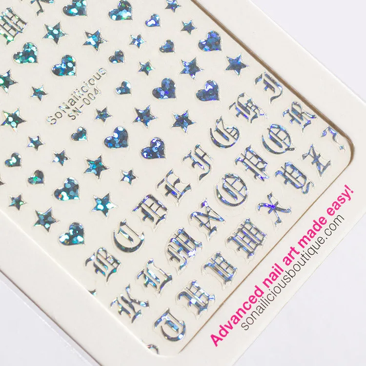 Stars, Hearts & Letters Nail Stickers - 004 XXL - 3 Colours