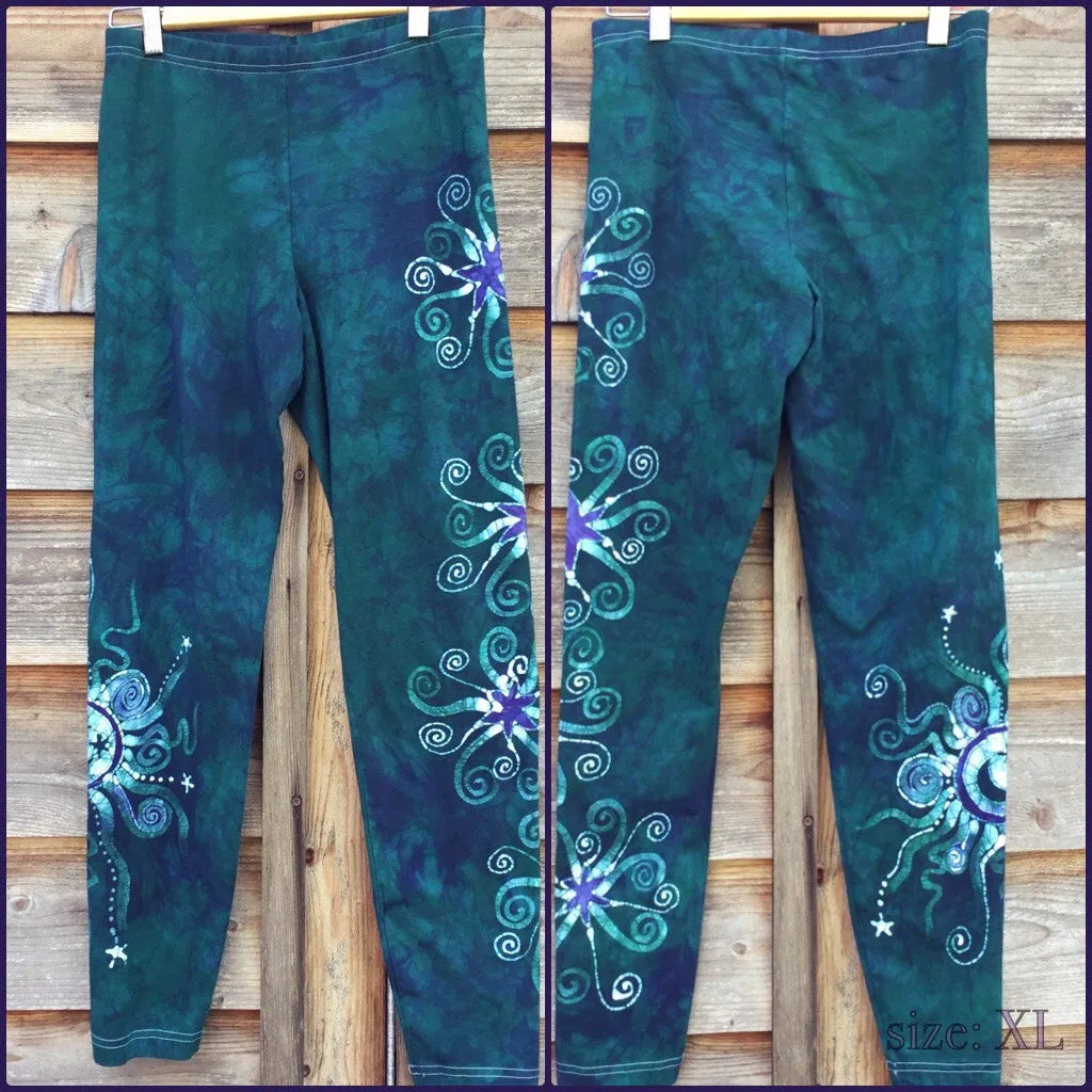 Teal and Purple Sun Star Batik Leggings