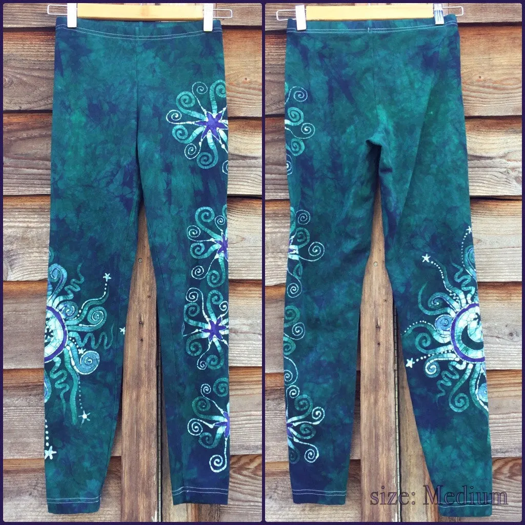 Teal and Purple Sun Star Batik Leggings