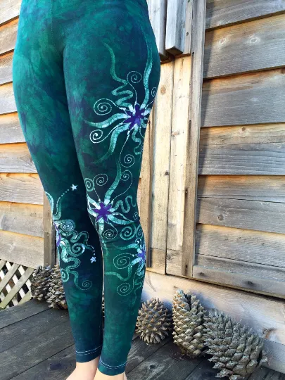 Teal and Purple Sun Star Batik Leggings