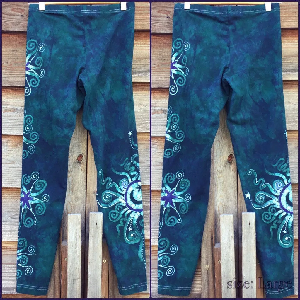 Teal and Purple Sun Star Batik Leggings