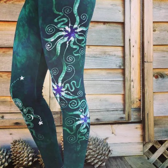 Teal and Purple Sun Star Batik Leggings