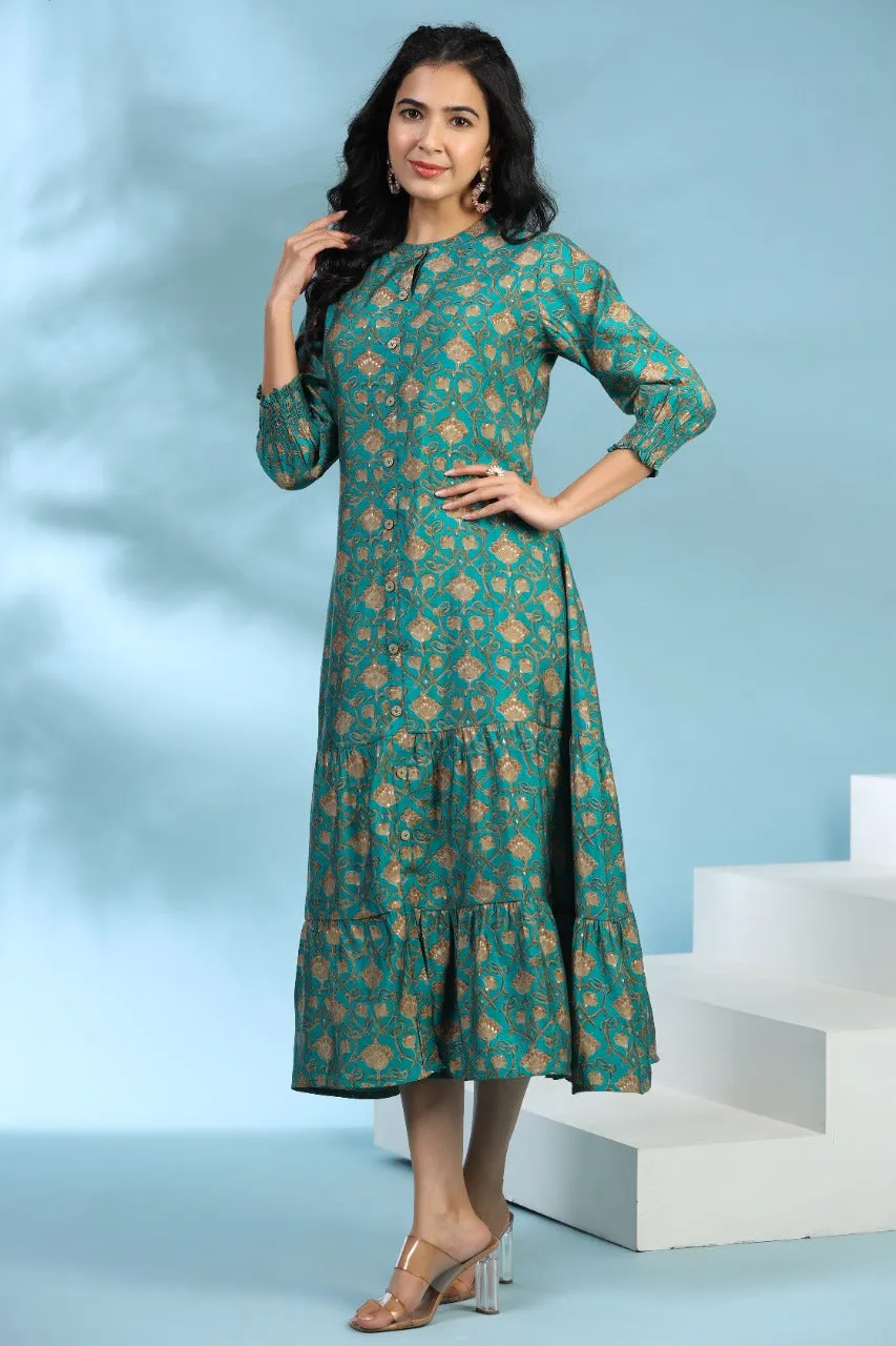 Teal Slumber Silk MIDI Dress