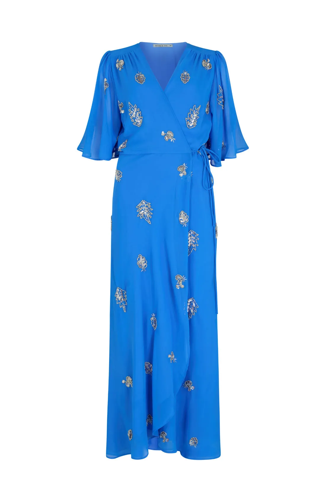 The Lois Embellished Wrap Dress (Bright Blue)