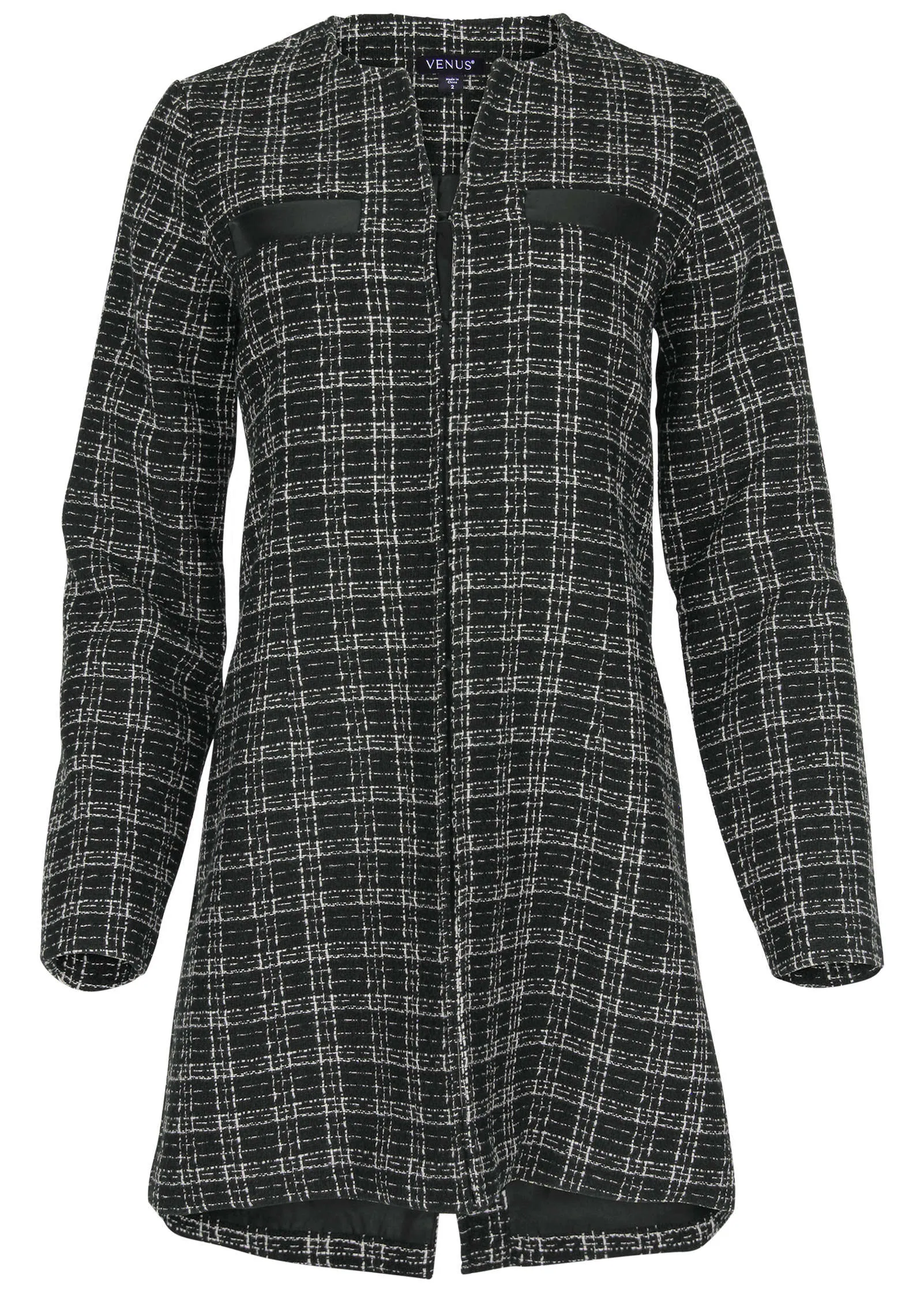 Tweed And Faux-Leather Coat - Black & White