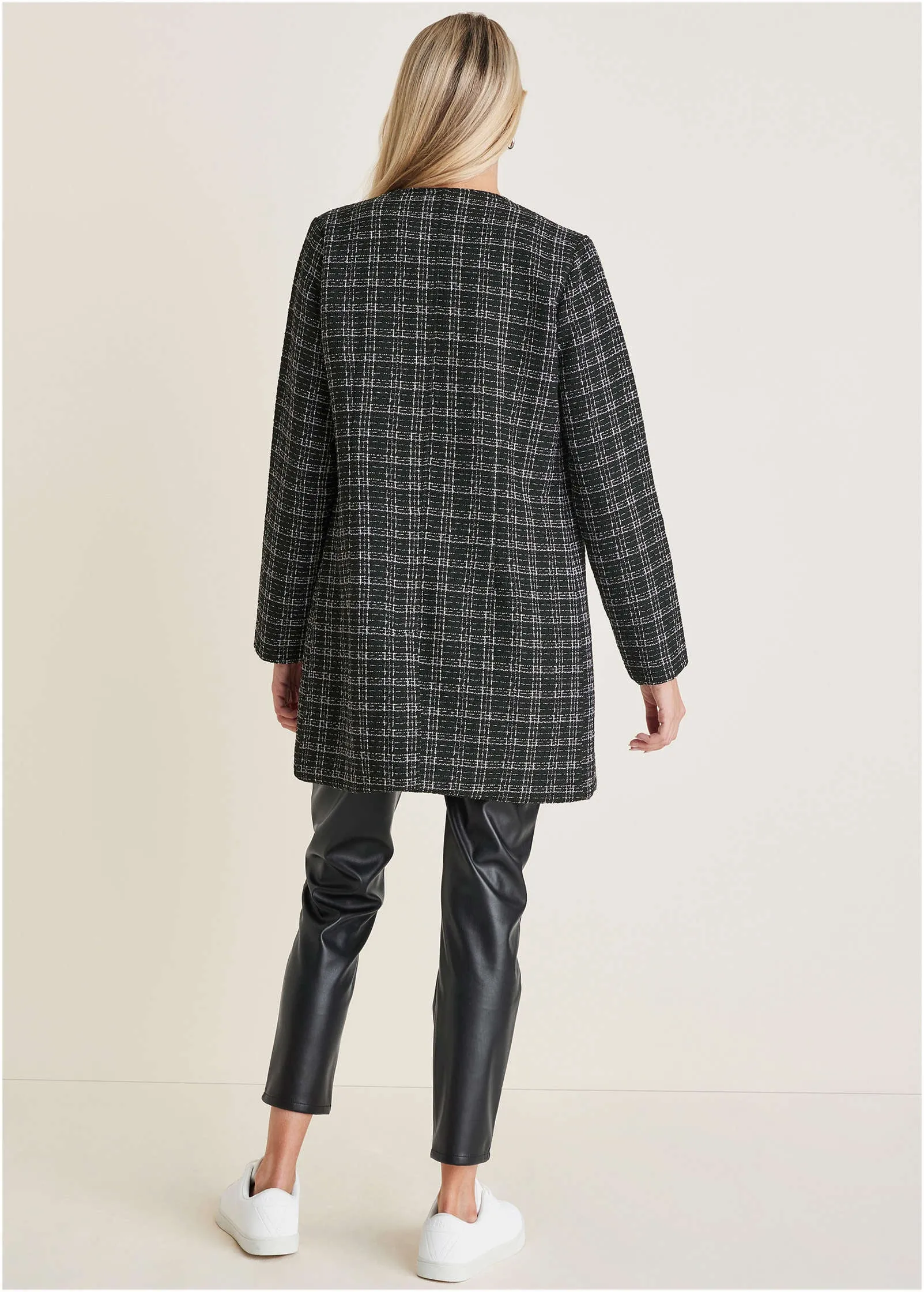 Tweed And Faux-Leather Coat - Black & White