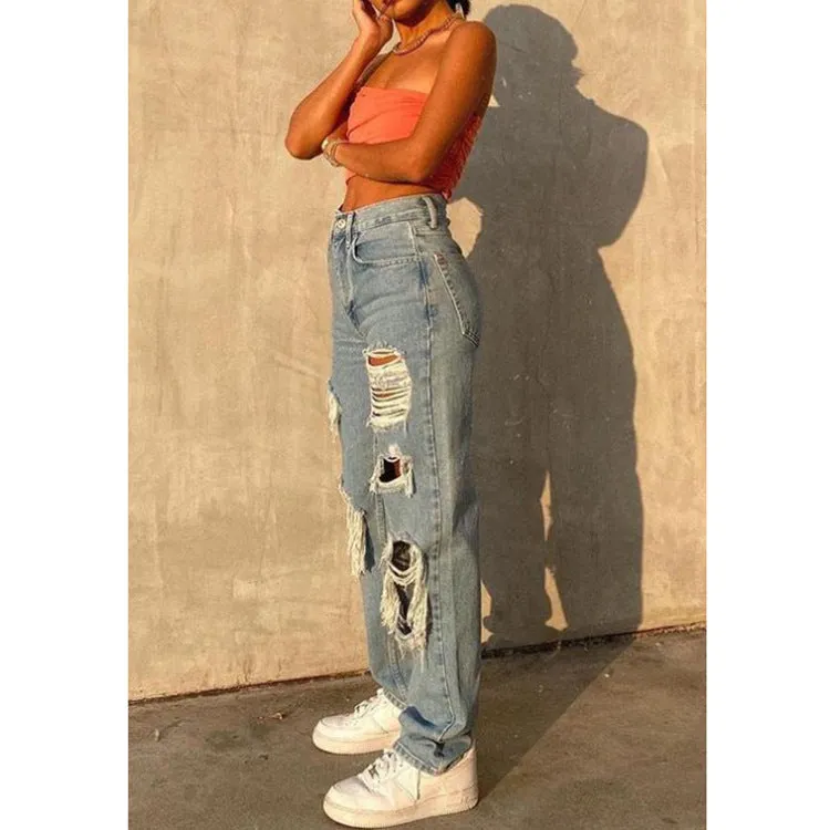 Uniwim back to school outfits Women's Jeans Mid-Waist Straight Blue Stitching Temperament Commuter Trousers Jeans