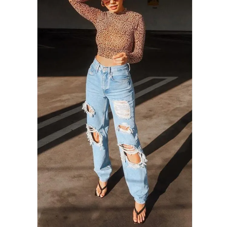 Uniwim back to school outfits Women's Jeans Mid-Waist Straight Blue Stitching Temperament Commuter Trousers Jeans