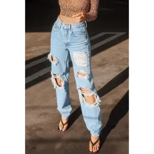 Uniwim back to school outfits Women's Jeans Mid-Waist Straight Blue Stitching Temperament Commuter Trousers Jeans