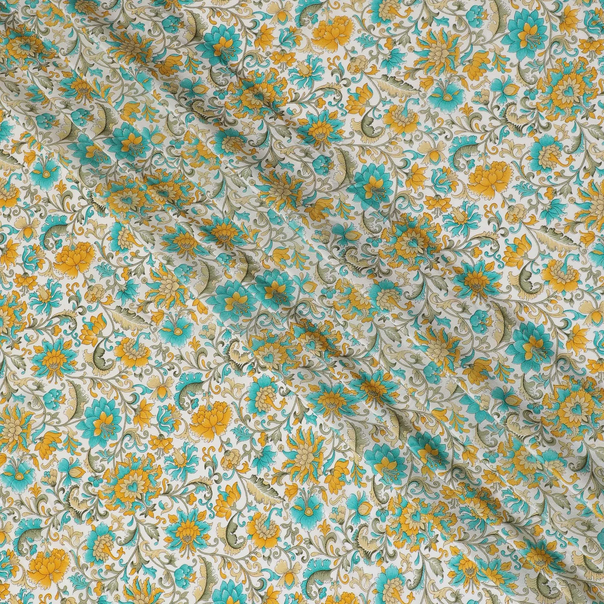 White Premium pure silk crepe fabric with multicolor print in floral design-D17190