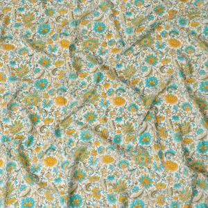 White Premium pure silk crepe fabric with multicolor print in floral design-D17190