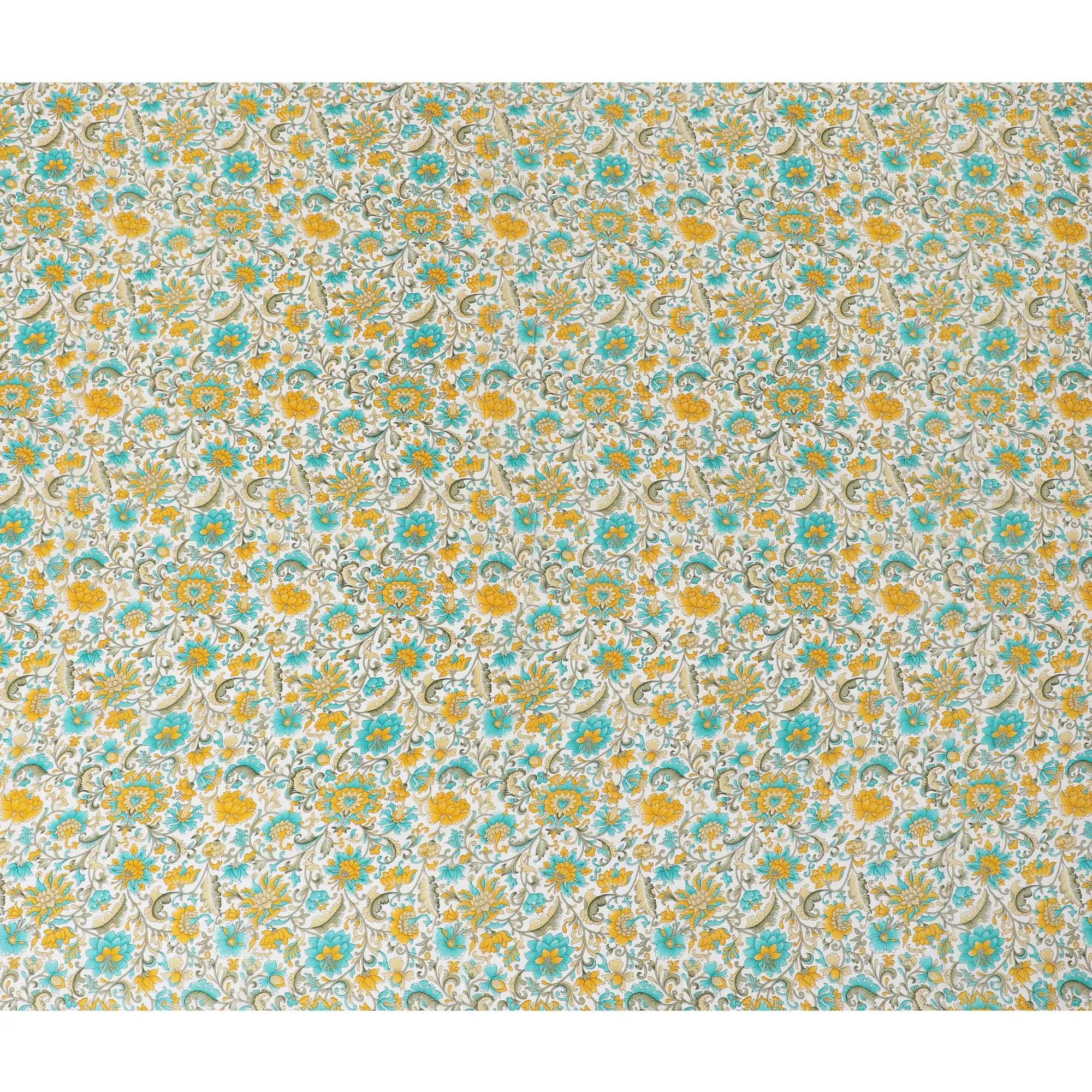 White Premium pure silk crepe fabric with multicolor print in floral design-D17190