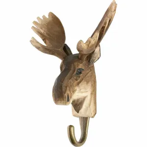 Wildlife Garden Hand Carved Wooden Moose Hook