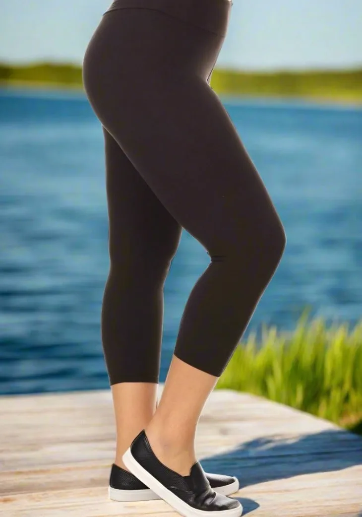 Womens Black Capri Leggings, Soft Yoga Pants, Sizes OS/TC, Yoga Waist, Exclusive Leggings