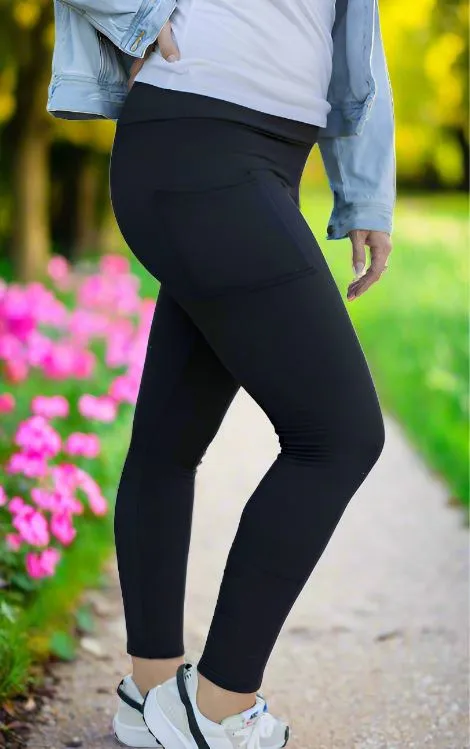 Womens Black Pocket Leggings, Soft Yoga Pants, Sizes OS/TC, Yoga Waist, Exclusive Leggings
