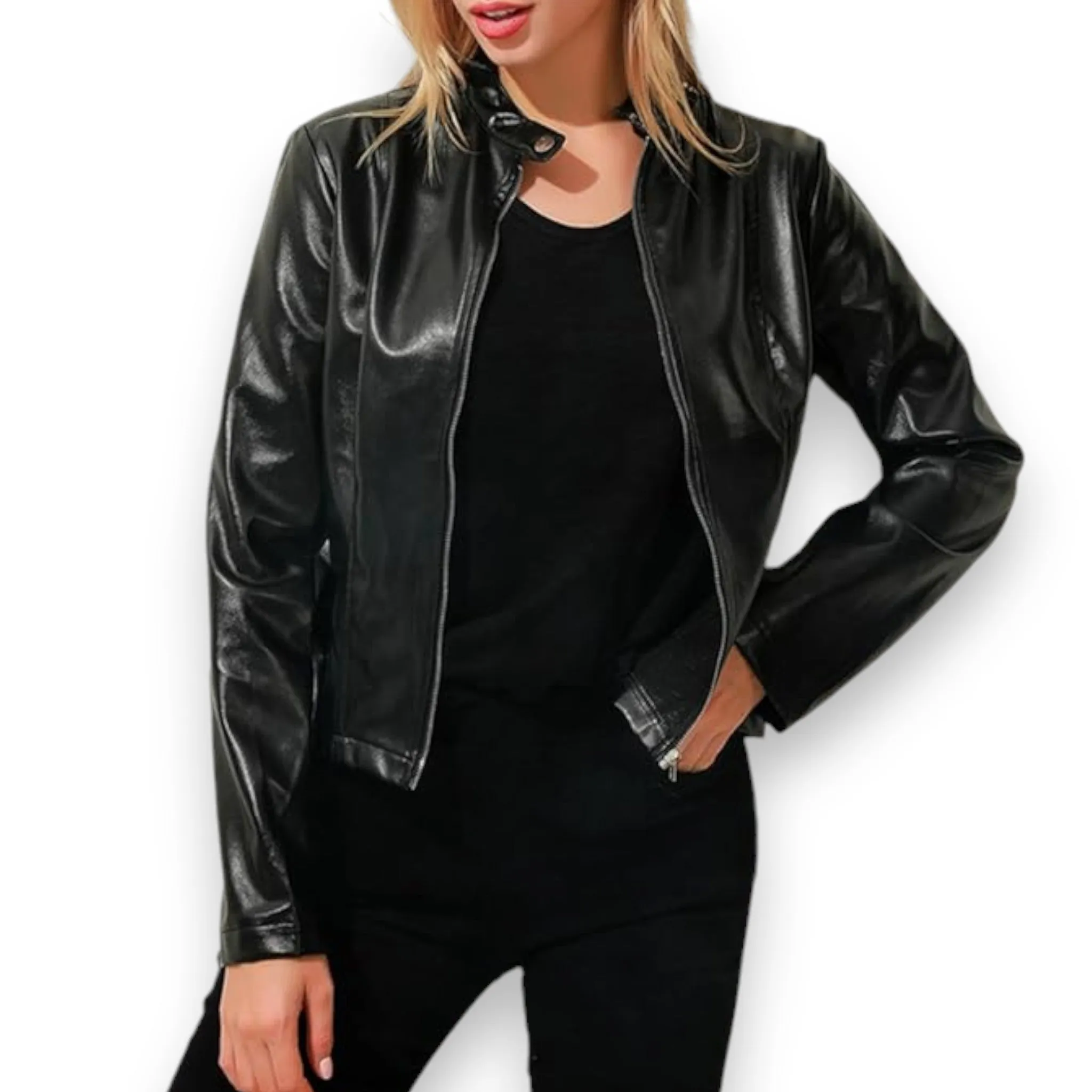 Women's Black Tailored Zip Up Biker Jacket