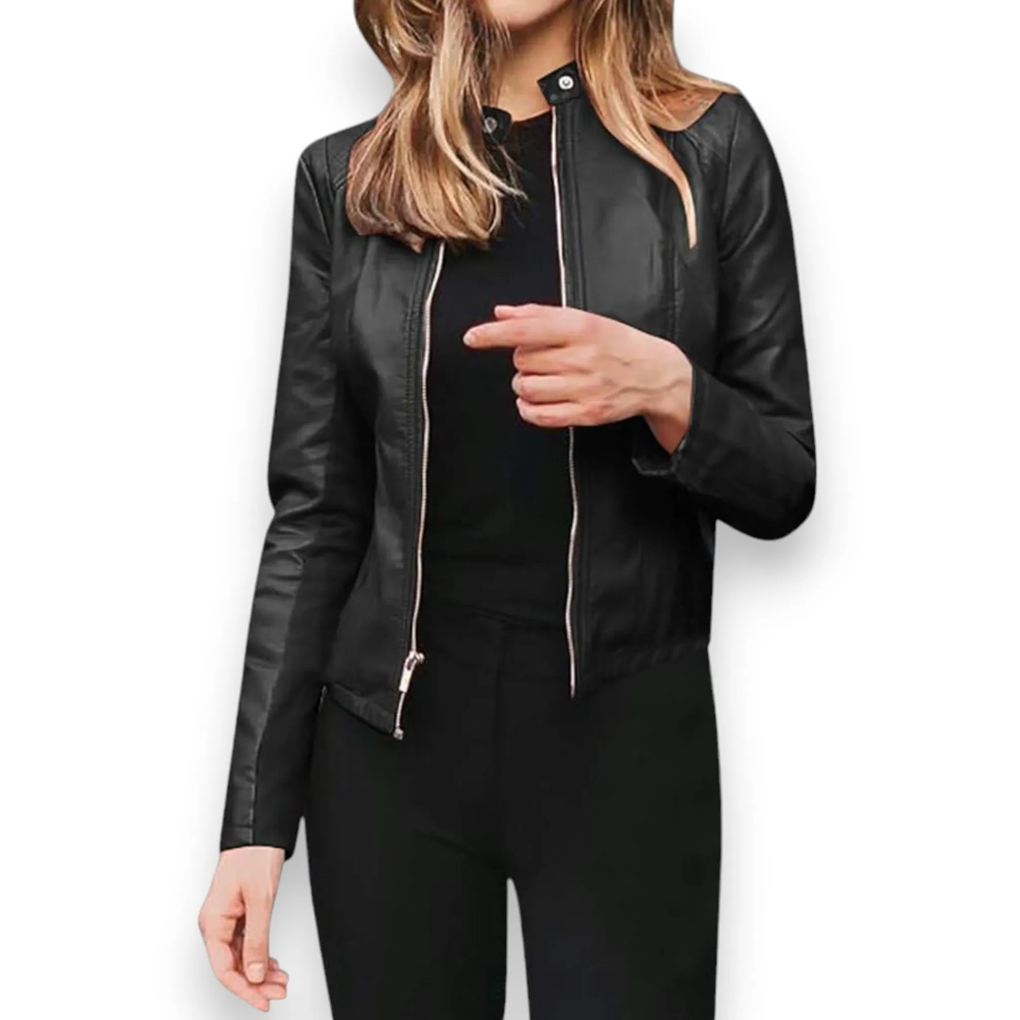 Women's Black Tailored Zip Up Biker Jacket