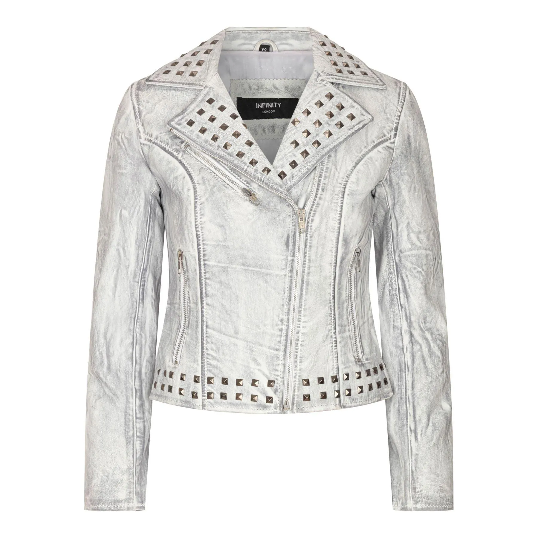 Women's Leather Jacket Cross Zip Studded Moto Brando Biker Coat