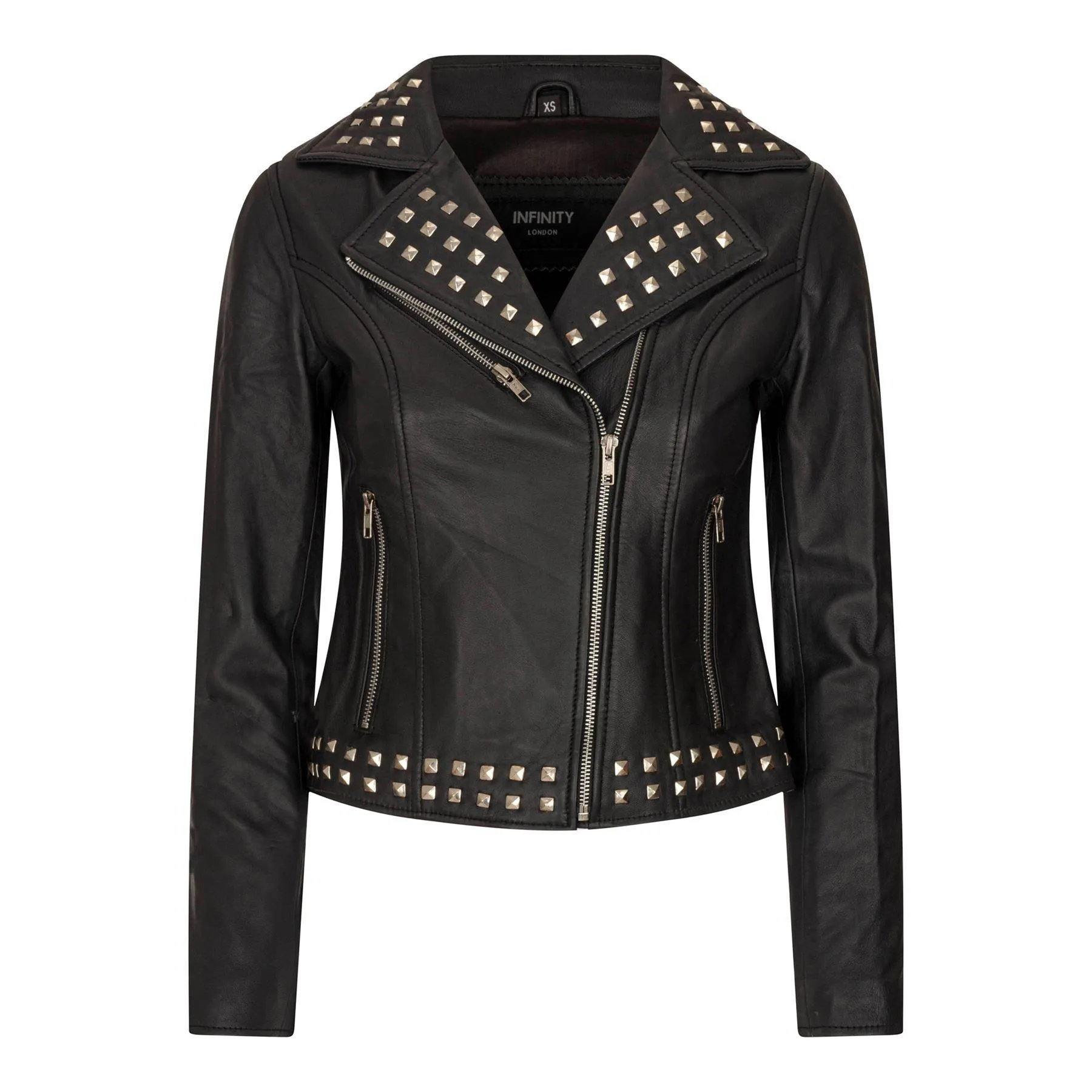 Women's Leather Jacket Cross Zip Studded Moto Brando Biker Coat