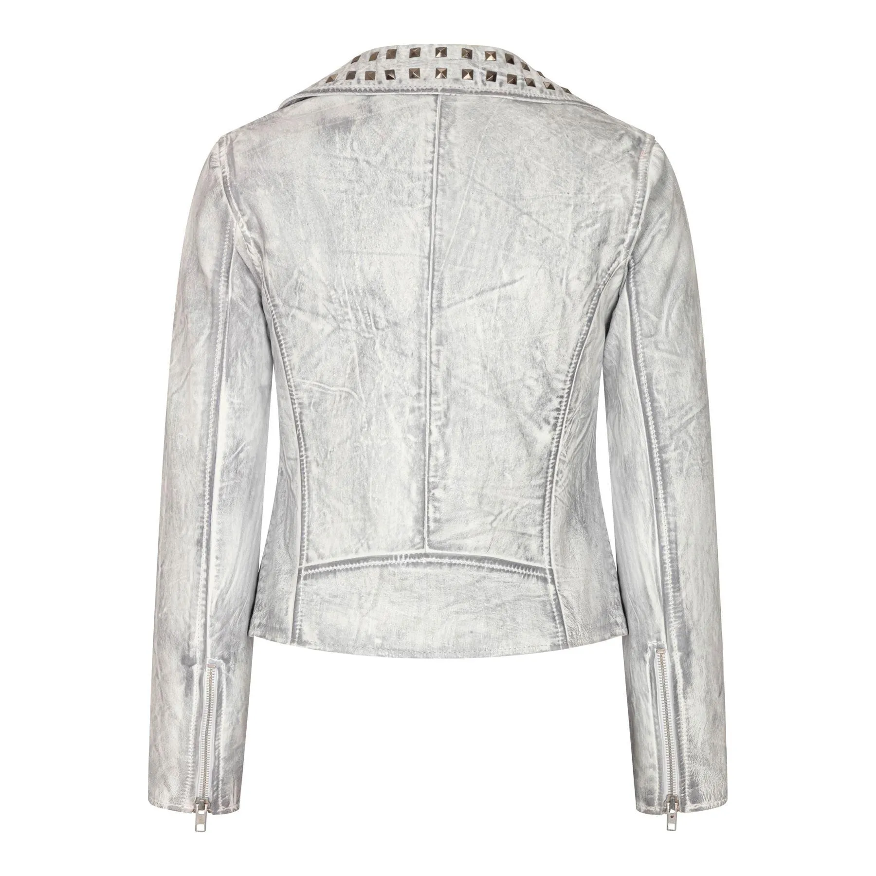 Women's Leather Jacket Cross Zip Studded Moto Brando Biker Coat