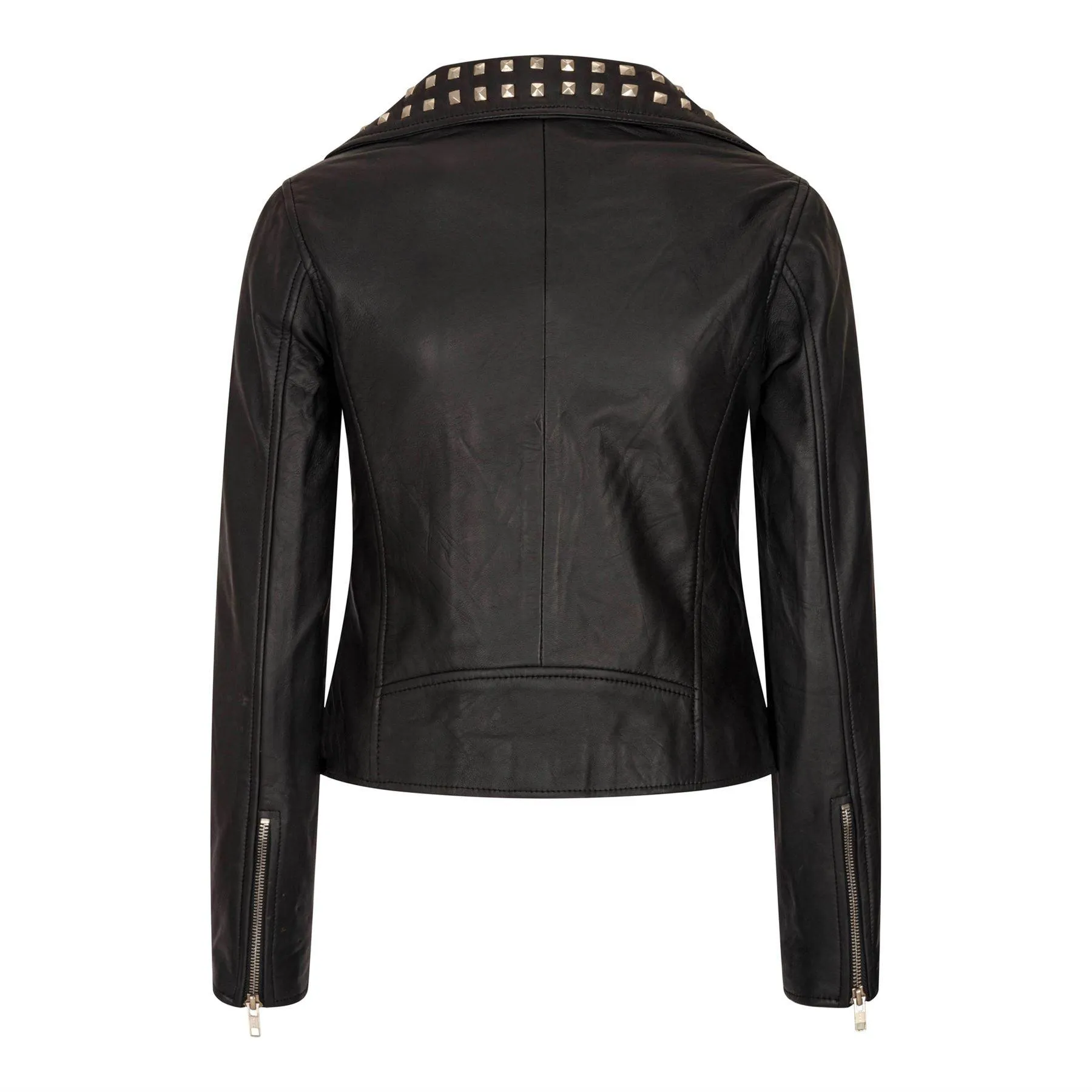 Women's Leather Jacket Cross Zip Studded Moto Brando Biker Coat