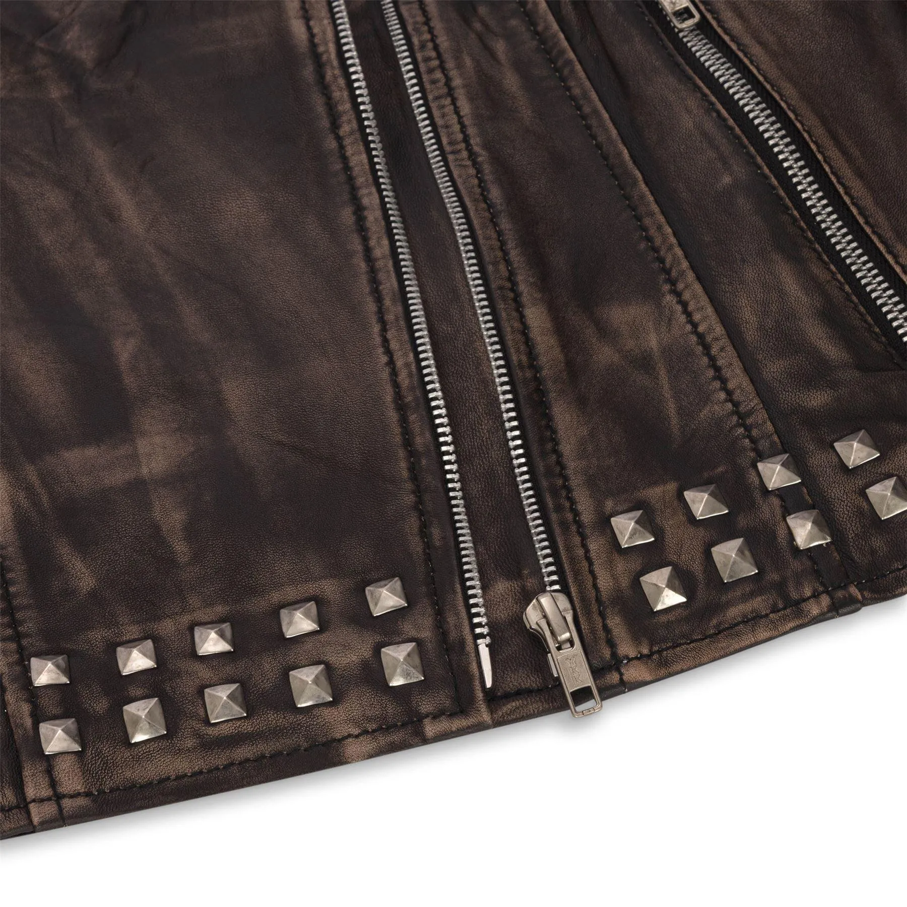 Women's Leather Jacket Cross Zip Studded Moto Brando Biker Coat