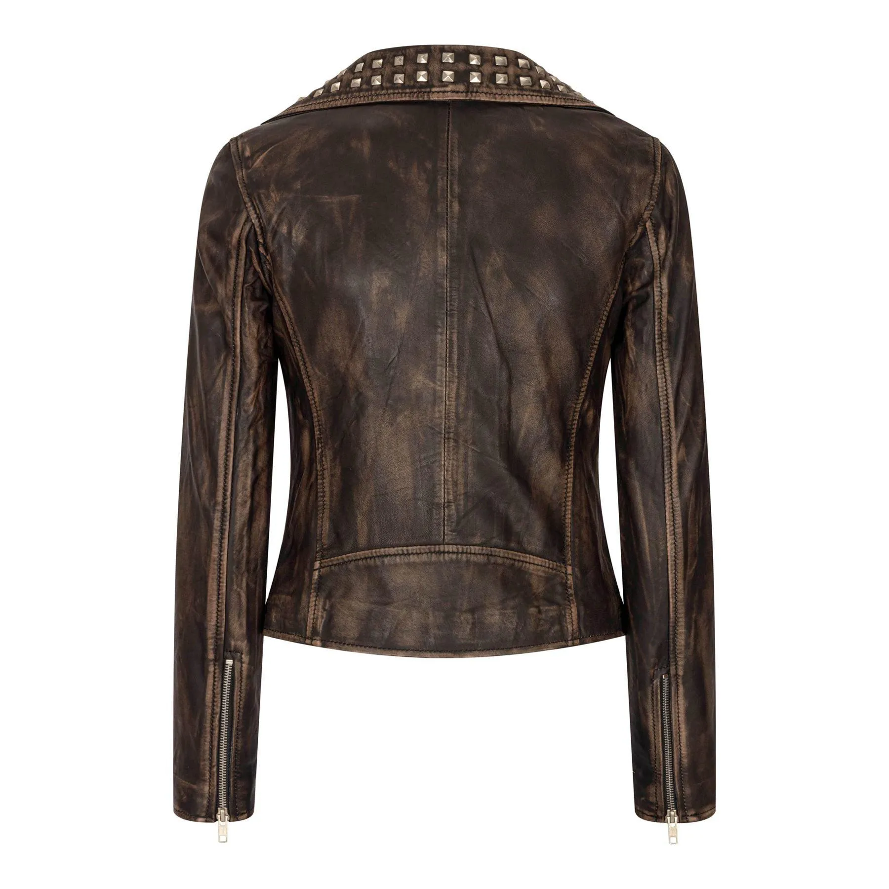 Women's Leather Jacket Cross Zip Studded Moto Brando Biker Coat